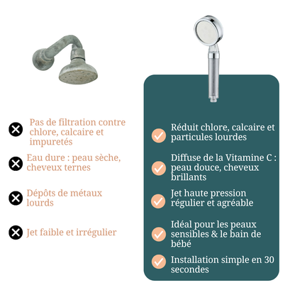 Pommeau de douche filtrant + vitamine C